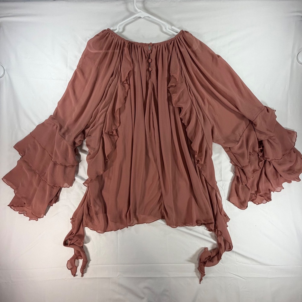 Torrid 3 3x Chiffon Ruffle Long Sleeve Top Dusty‎ Coral Pink Boho Blouse NWT